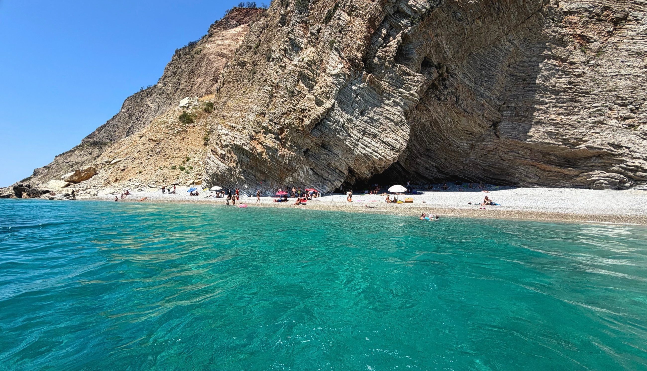Vezirova Beach seen from an approaching boat.