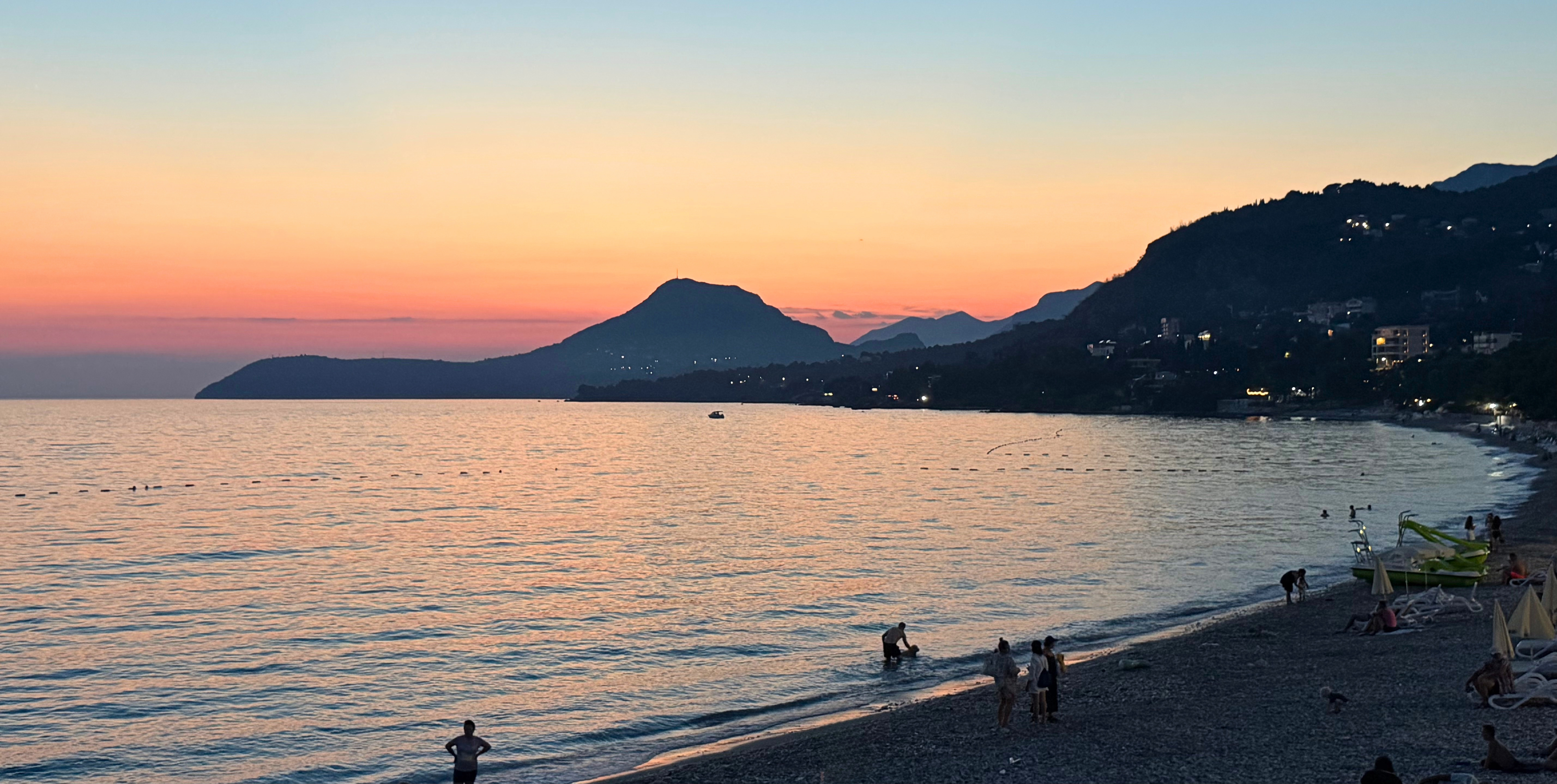 Sunset over Šušanj Beach on Montenegro’s southern coast.