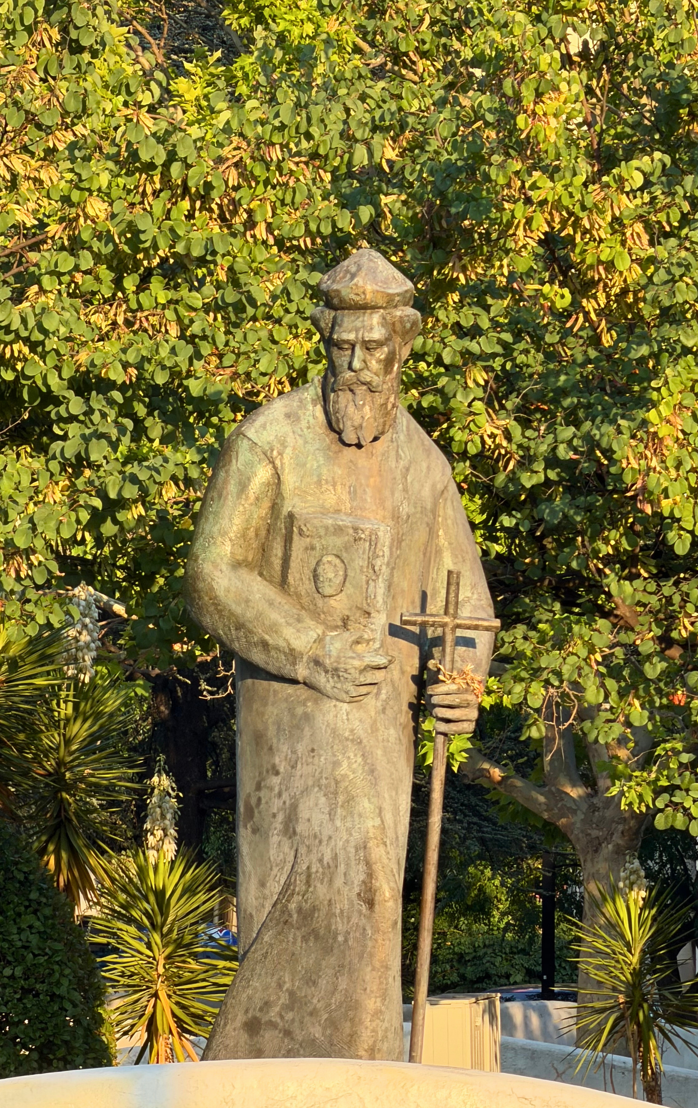 A statue of St. Jovan Vladimir among greenery in Bar.