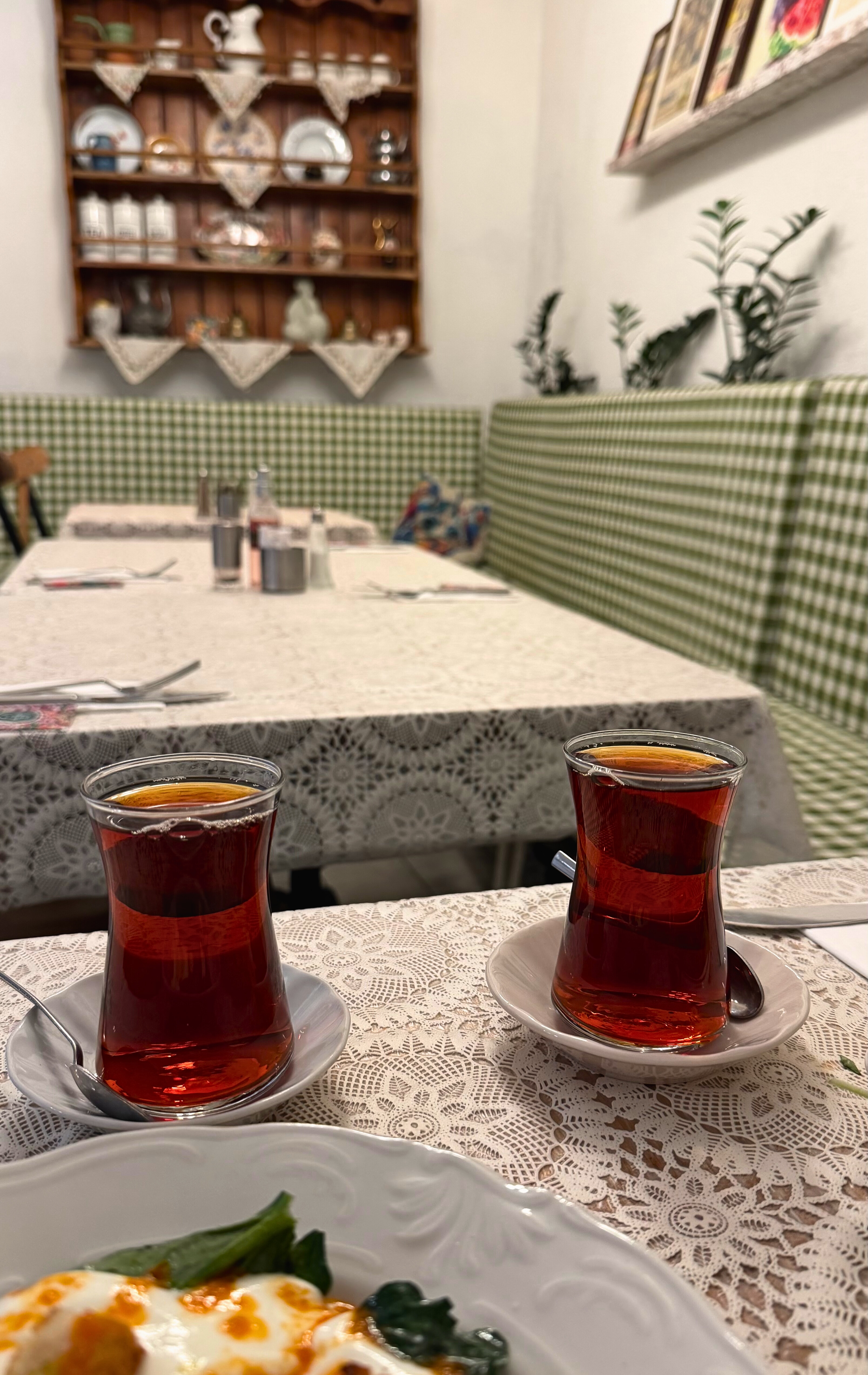 Two glasses of Turkish tea served on a table in Istanbul.