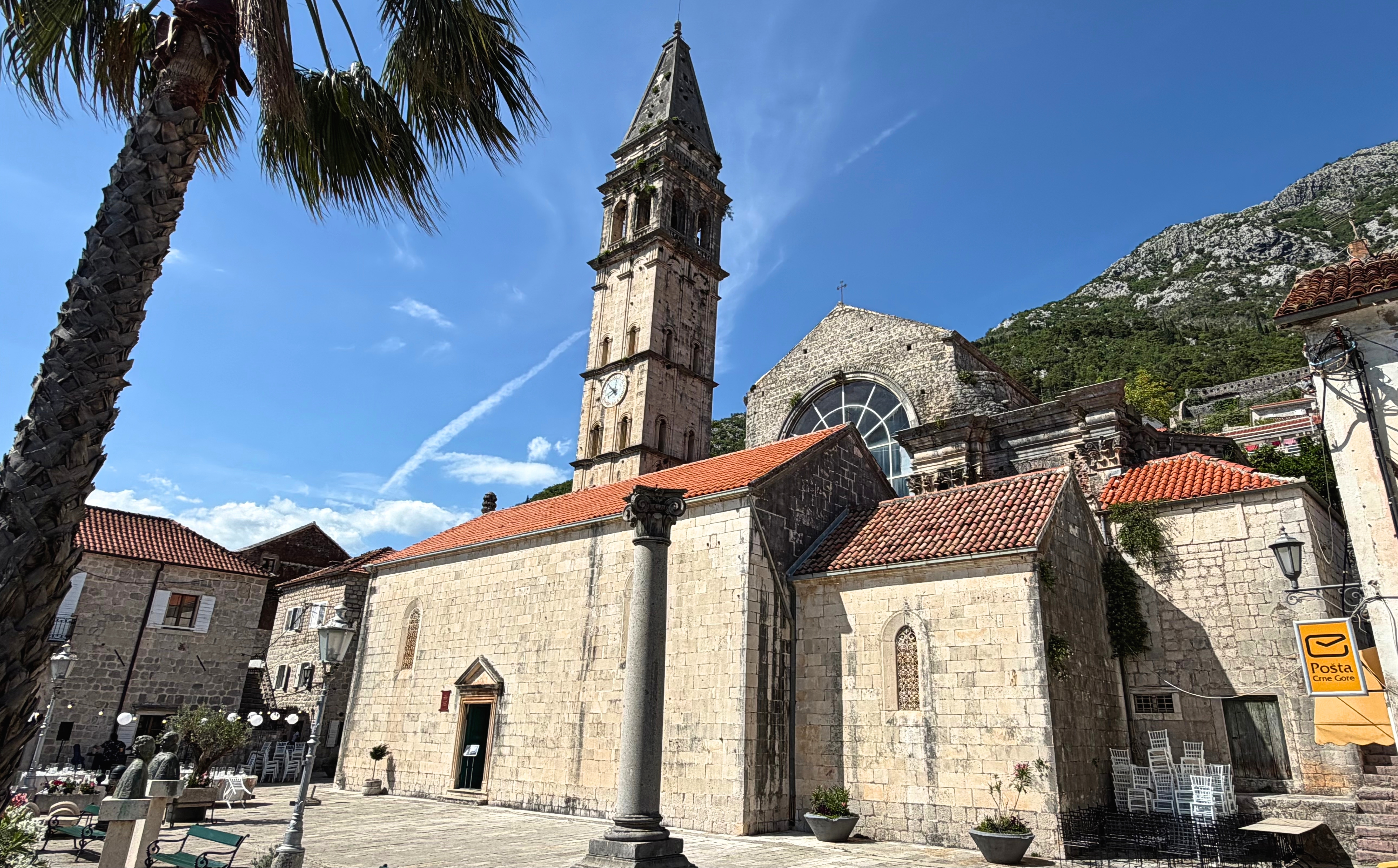 St. Nicholas Church in Perast overlooking the town square.