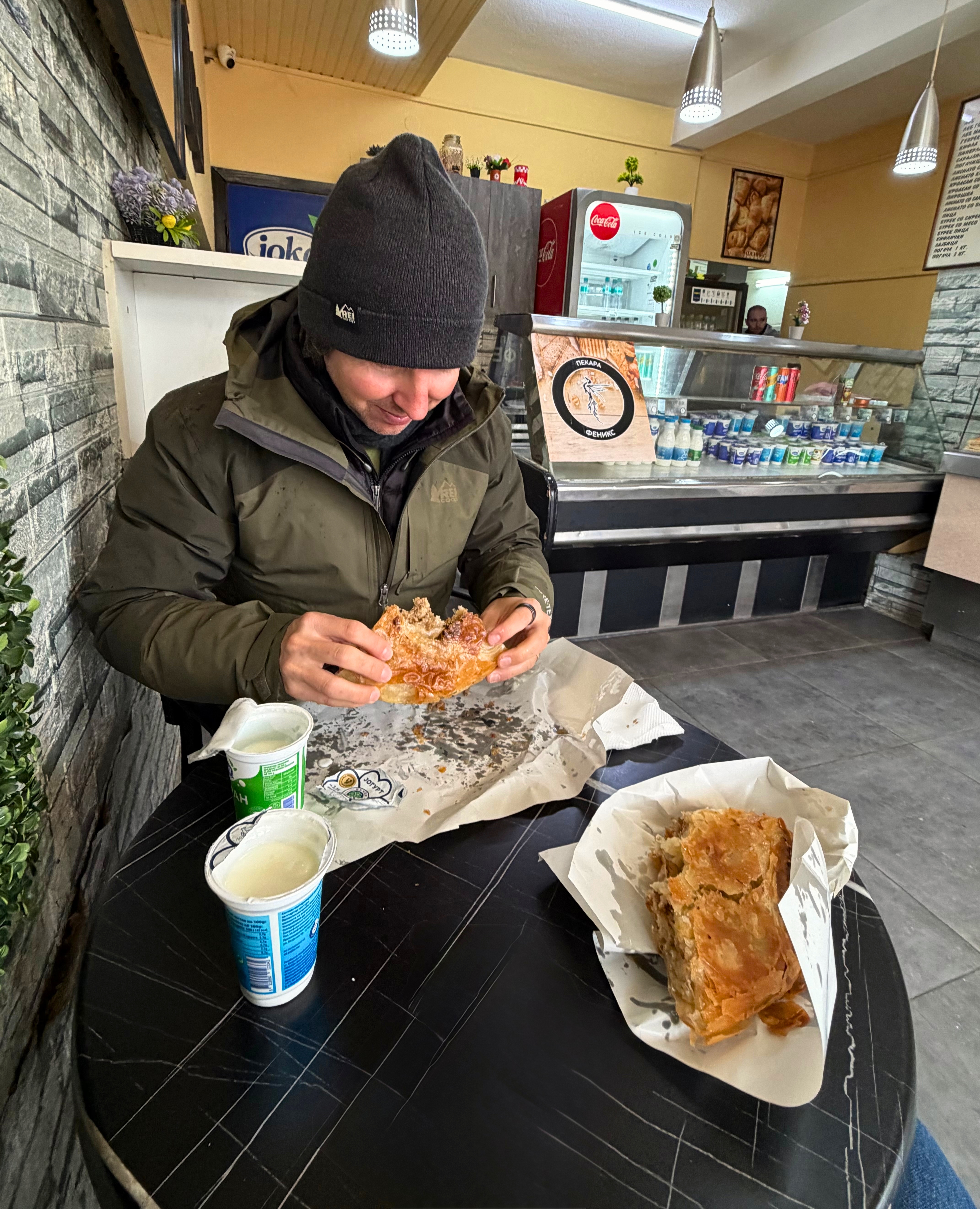 Burek and ayran served as a simple Macedonian breakfast.