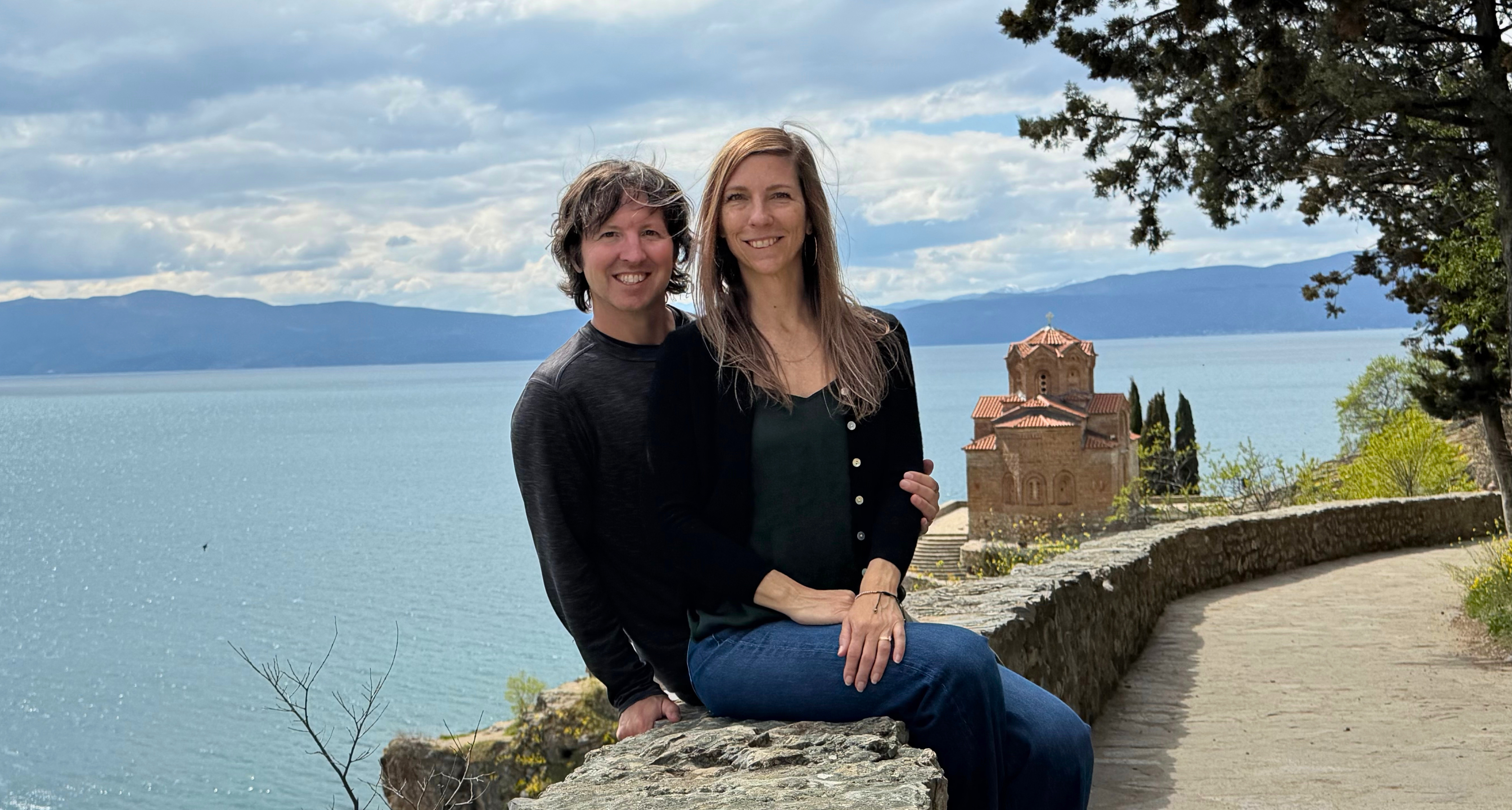 Sam and Stephanie settling into daily life in Ohrid beside the lake.