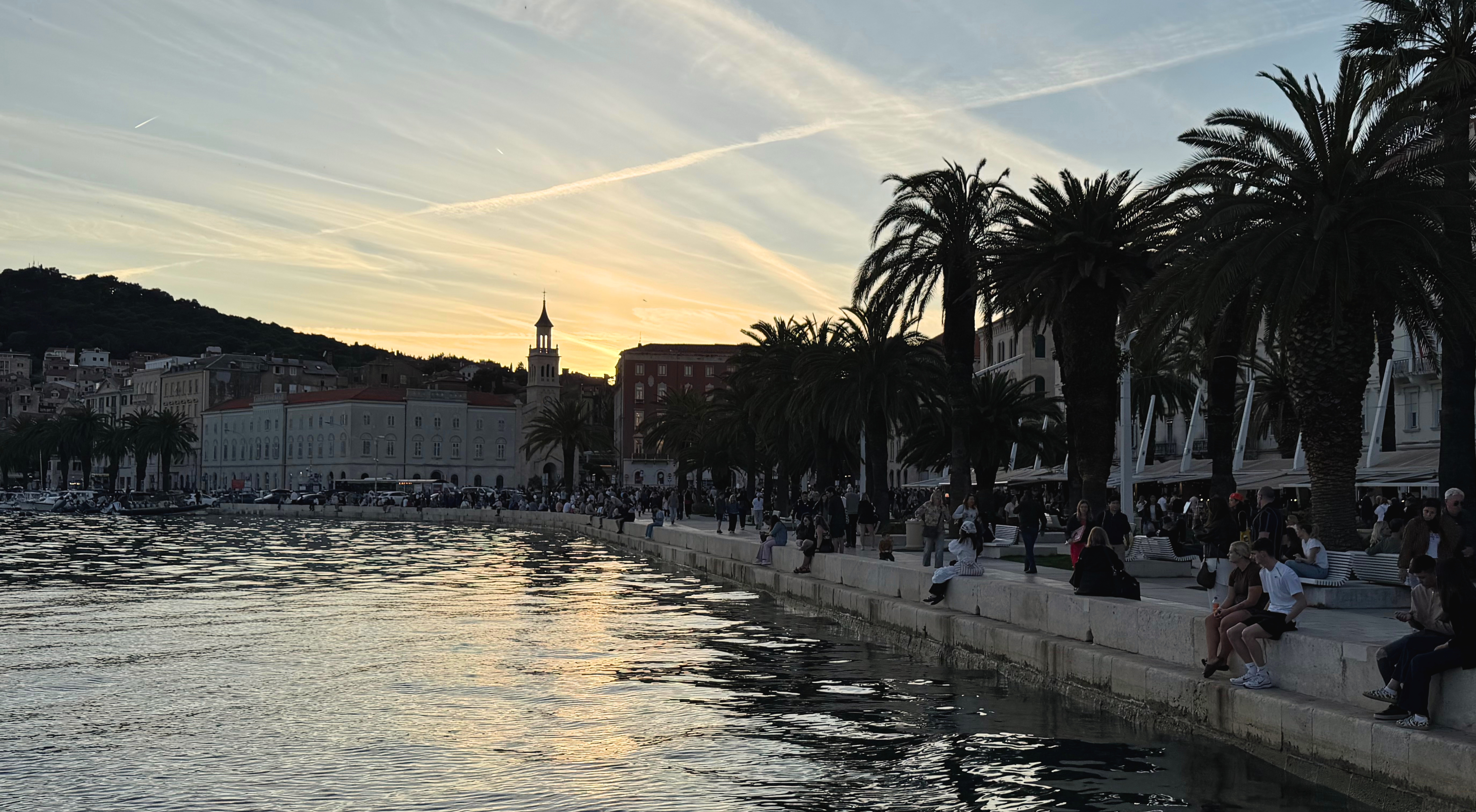 Evening along Split's Riva with waterfront lights and the final week ahead