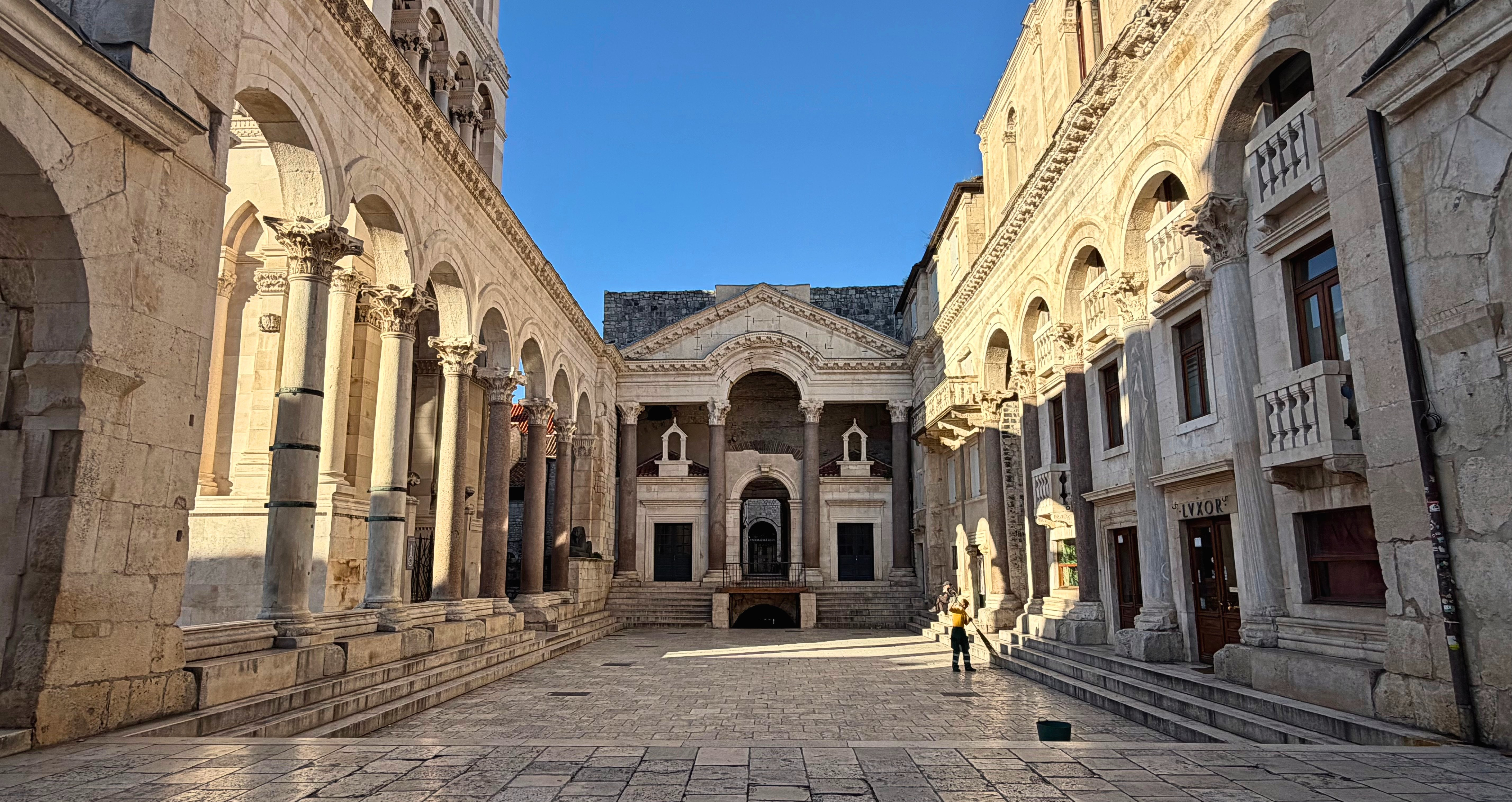 Morning light falling across the Peristyle inside Diocletian's Palace in Split