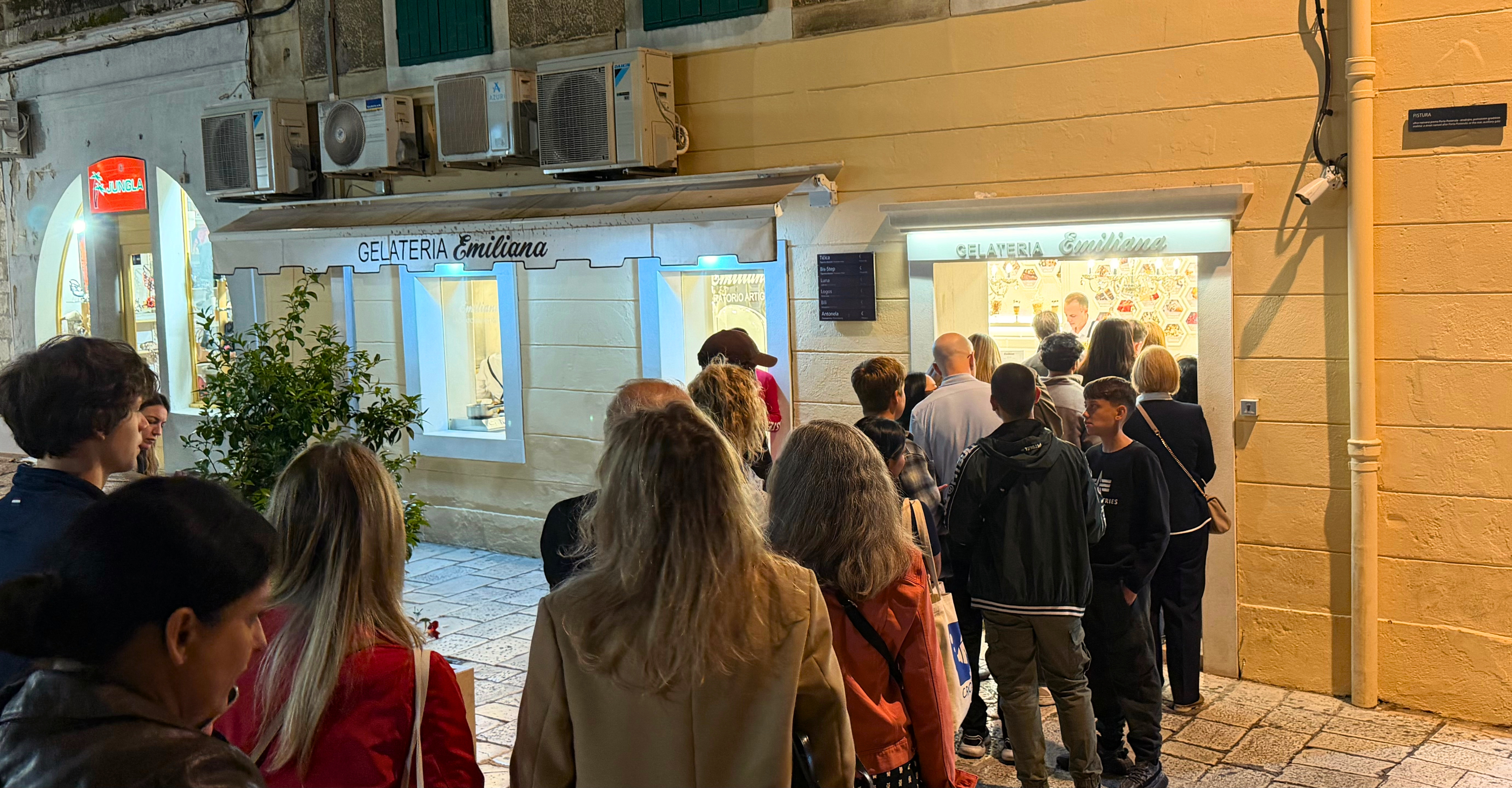 Evening line outside Gelateria Emiliana in Split