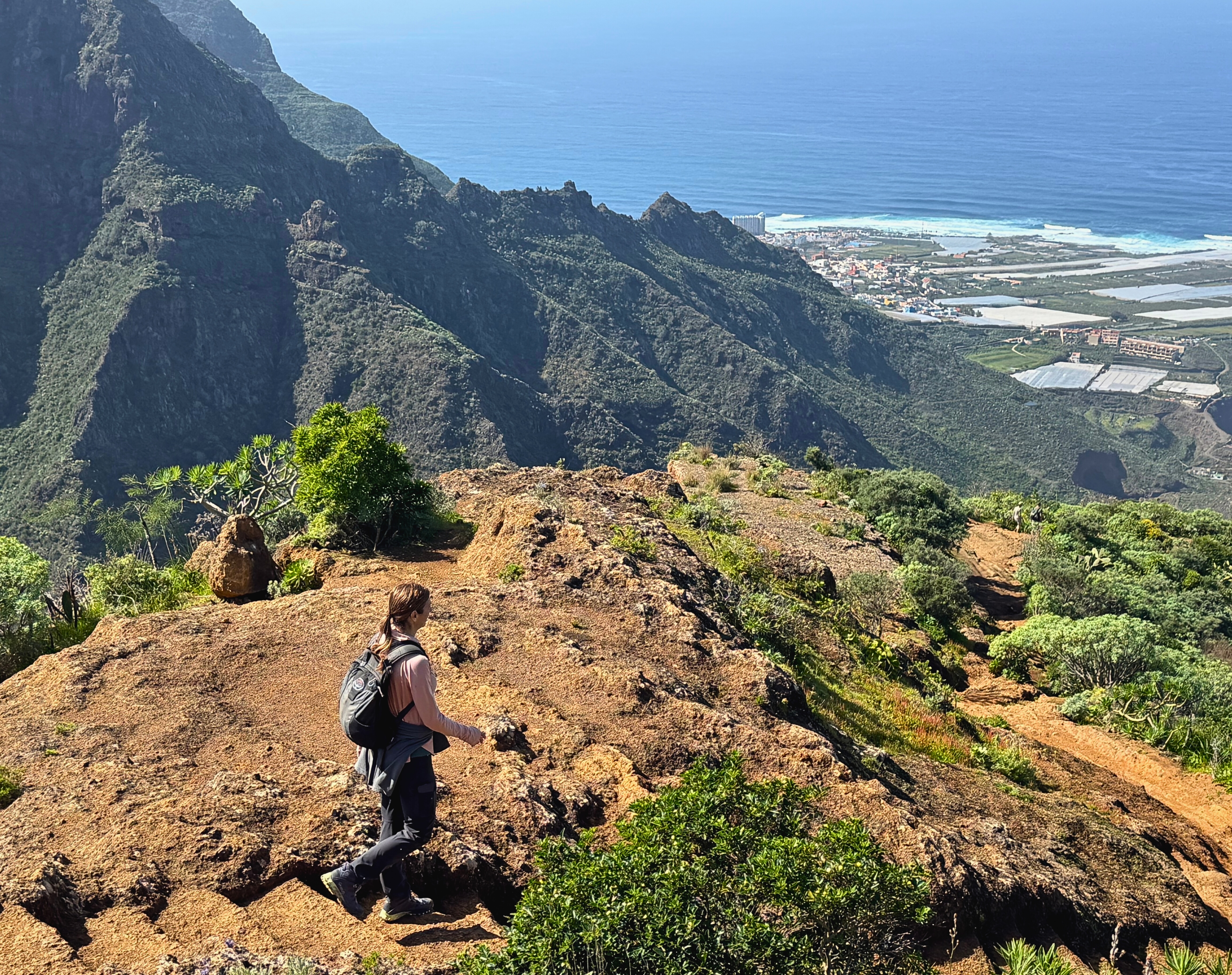 Stephanie hikes along a high Anaga trail above the Atlantic coast.