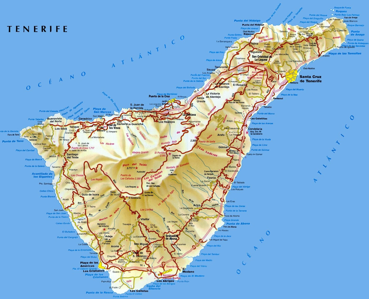 A map showing Tenerife in the Canary Islands, Spain.
