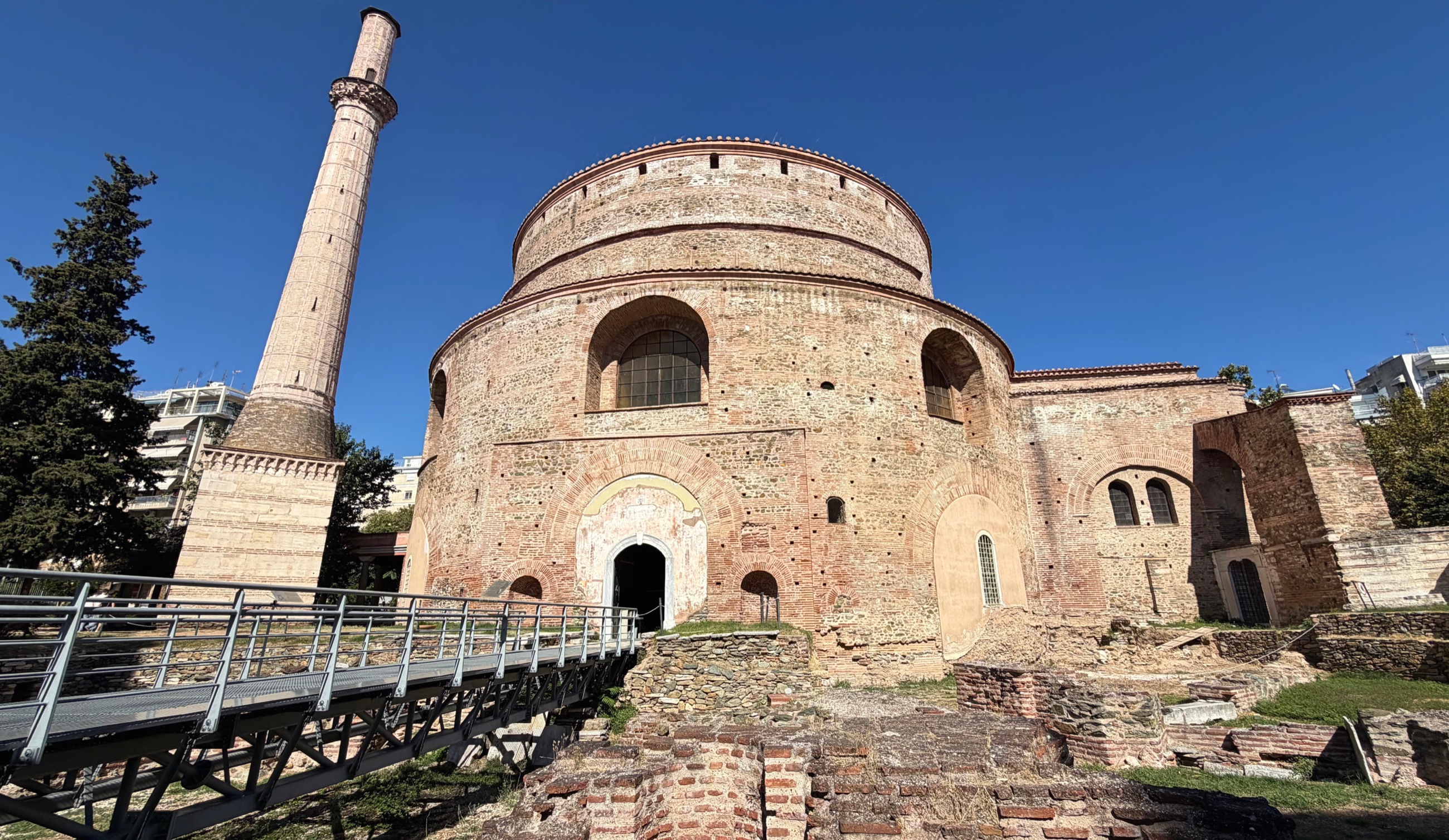 The brick Rotunda and its surviving minaret in Thessaloniki