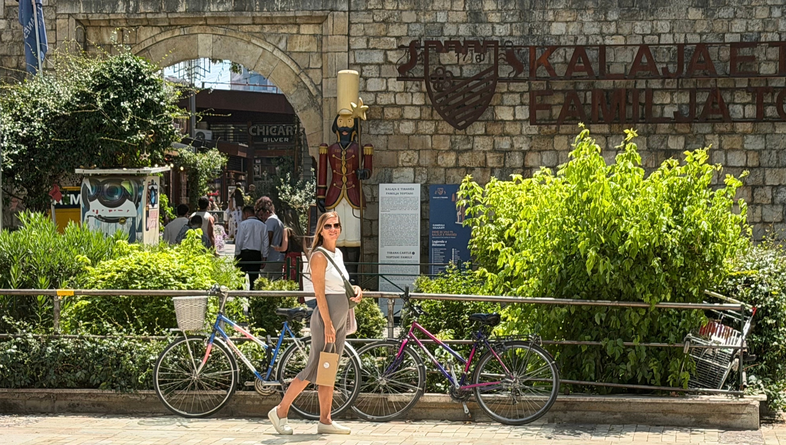 The surviving walls of Tirana Castle, now incorporated into an artisan district with cafés and shops.