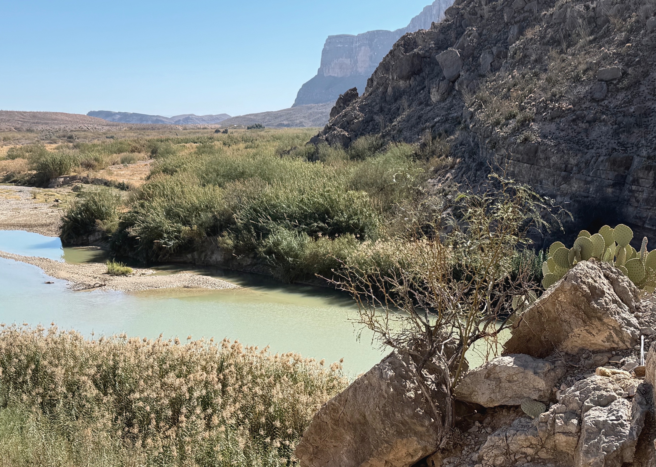 The Rio Grande cutting through desert terrain in Big Bend National Park.