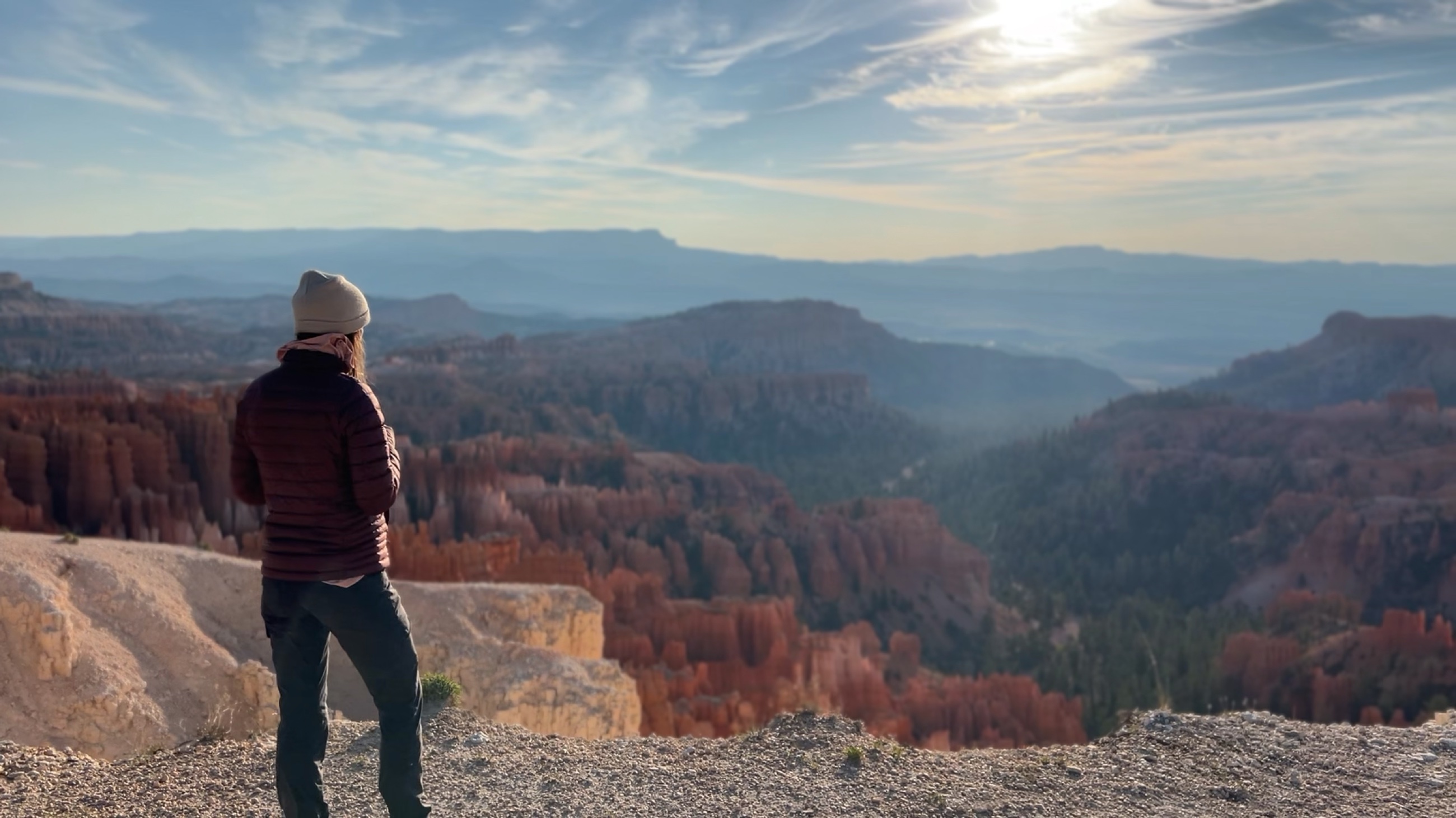 Morning view across Bryce Canyon Amphitheater from the rim trail.