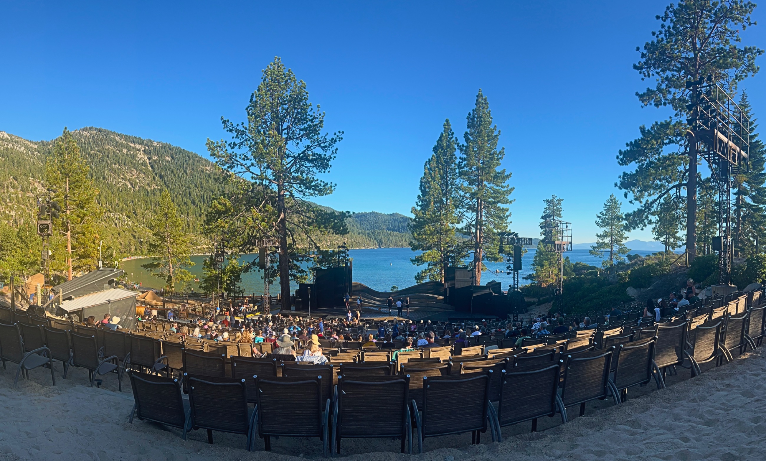 The Lake Tahoe Shakespeare Festival stage and seating near the shore at Sand Harbor.