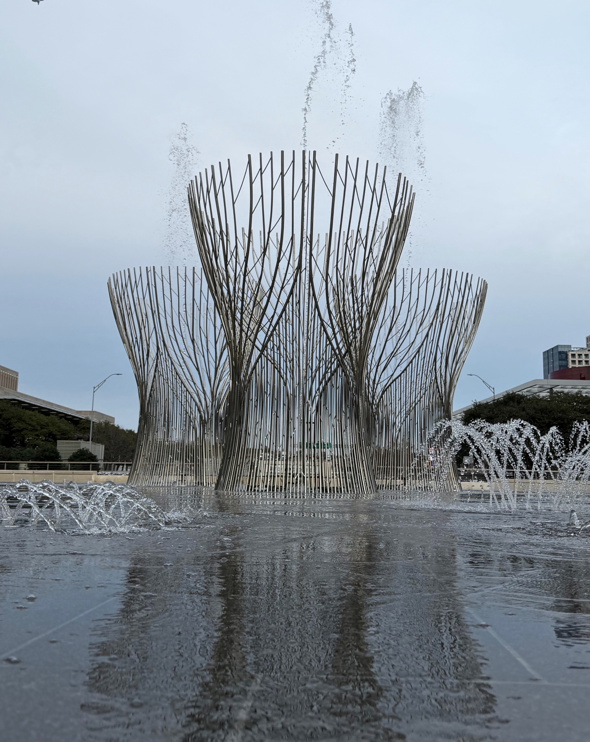 A reflecting water feature at Klyde Warren Park.