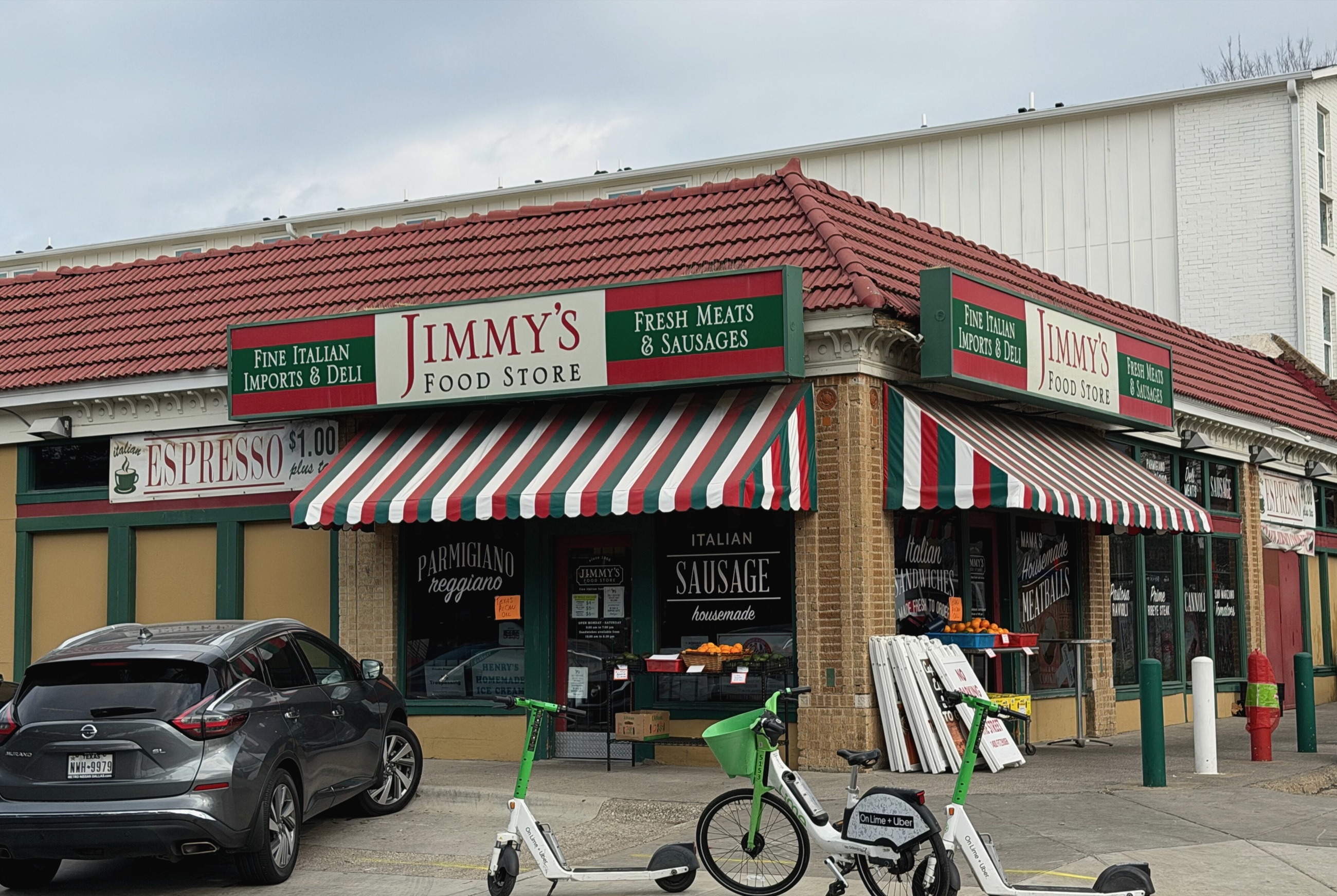 Shelves and counters inside Jimmy's Italian Food Store in Dallas.