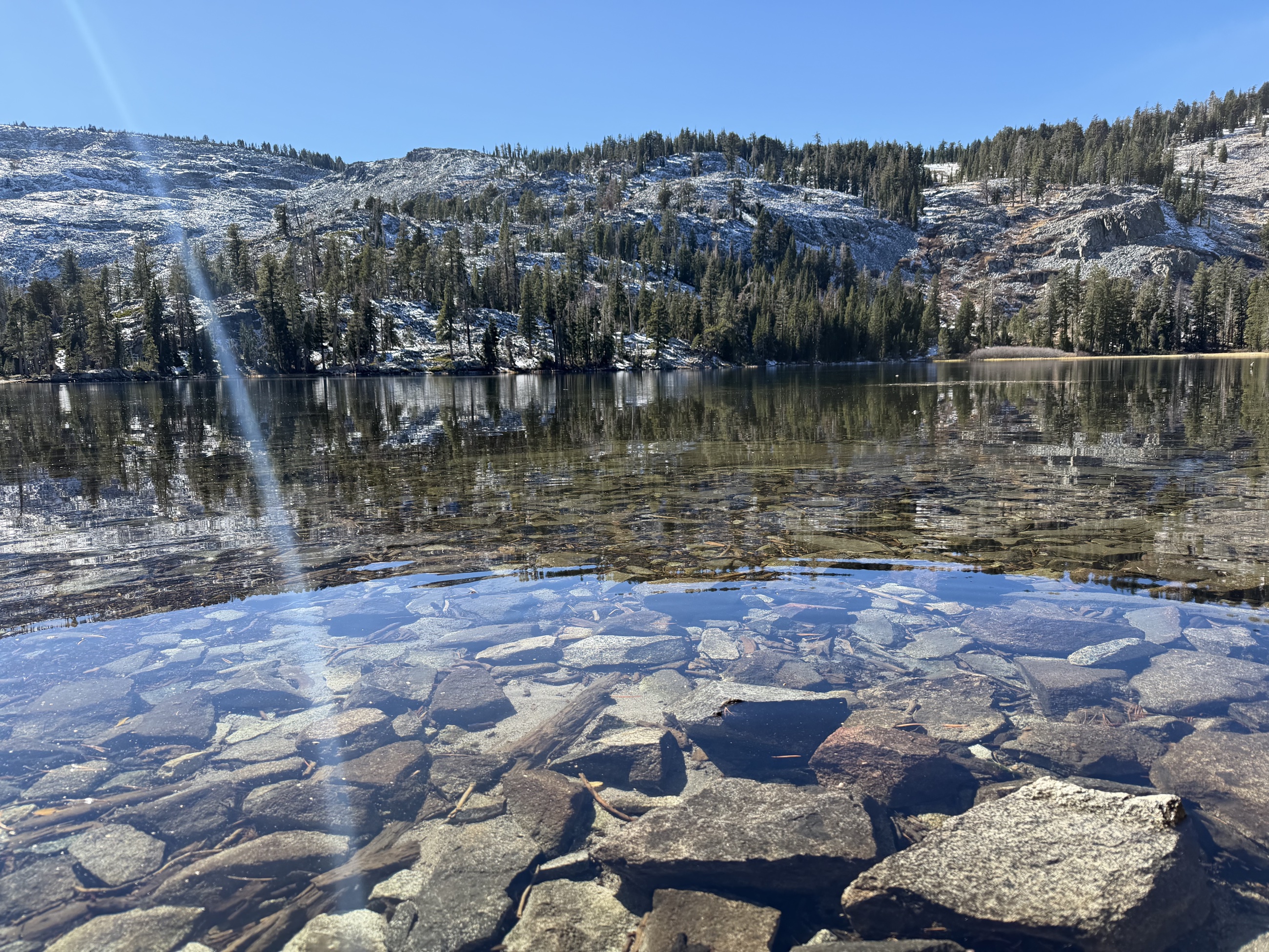 Clear water and submerged granite at the edge of Tamarack Lake.