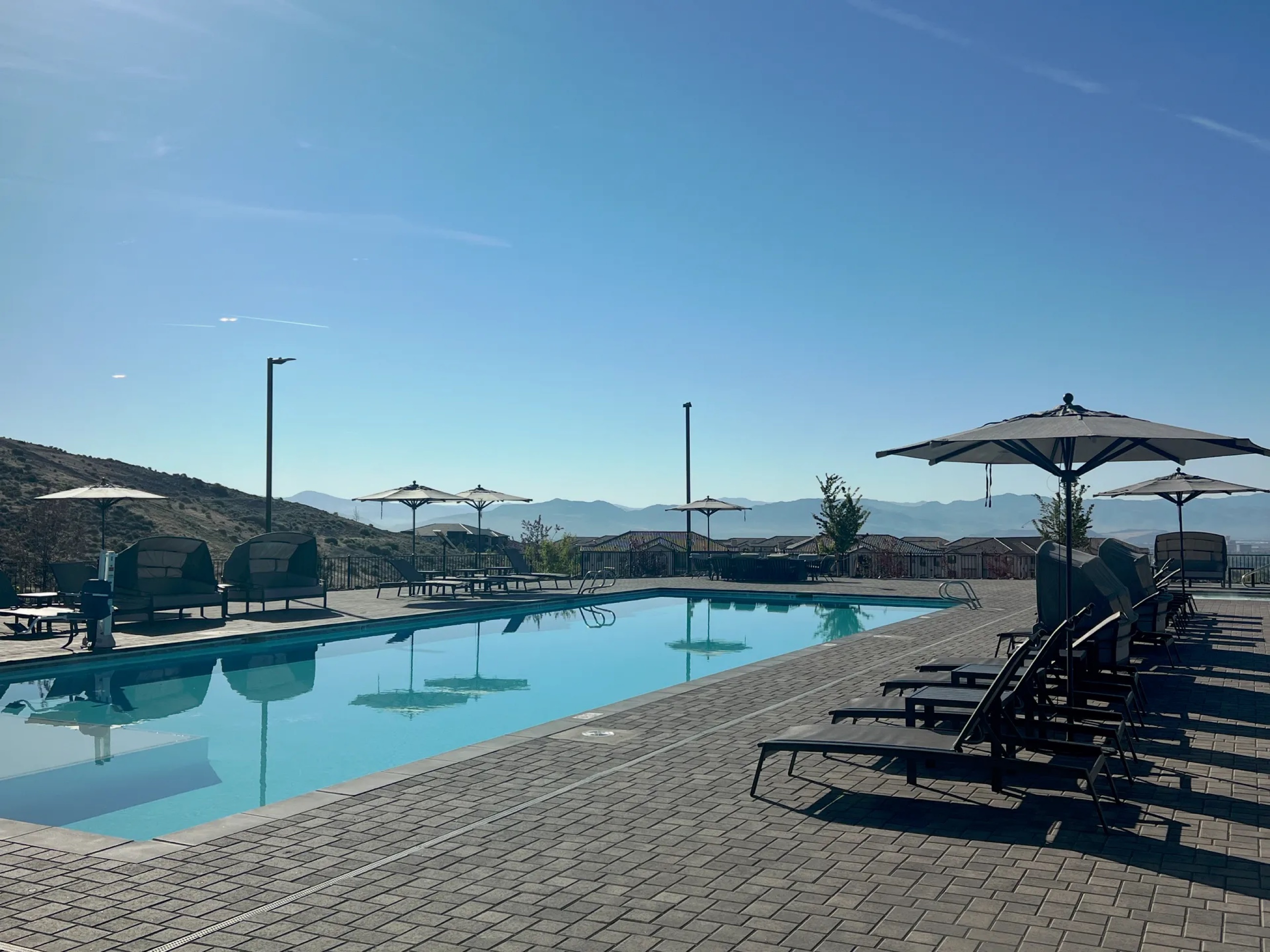 A swimming pool during a hot Reno summer afternoon