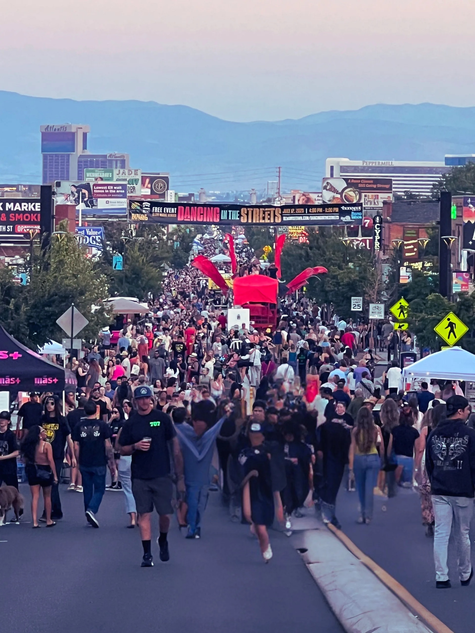 A crowd gathered for Dancing in the Streets in Midtown Reno
