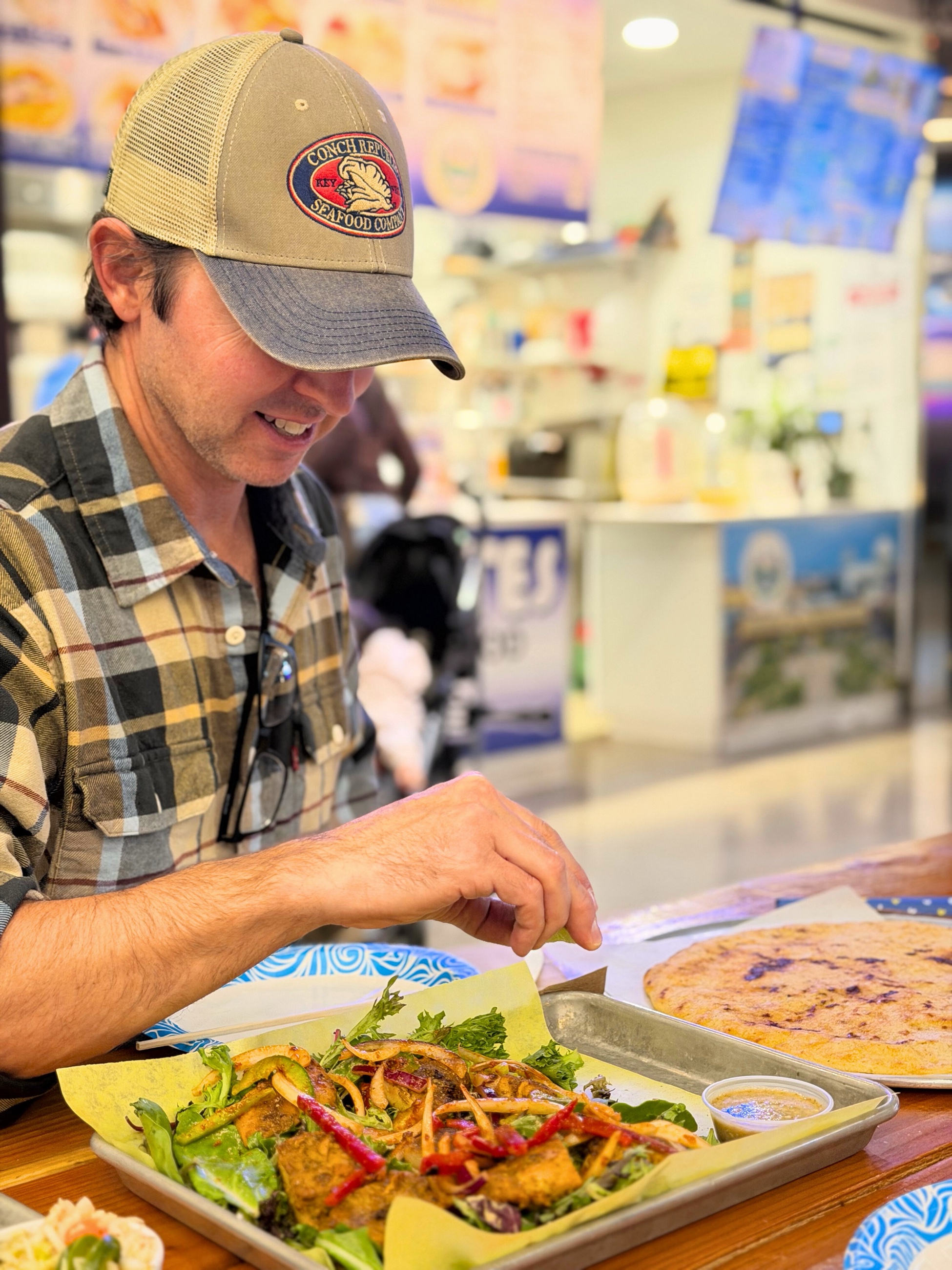 Sam having dinner at Reno Public Market