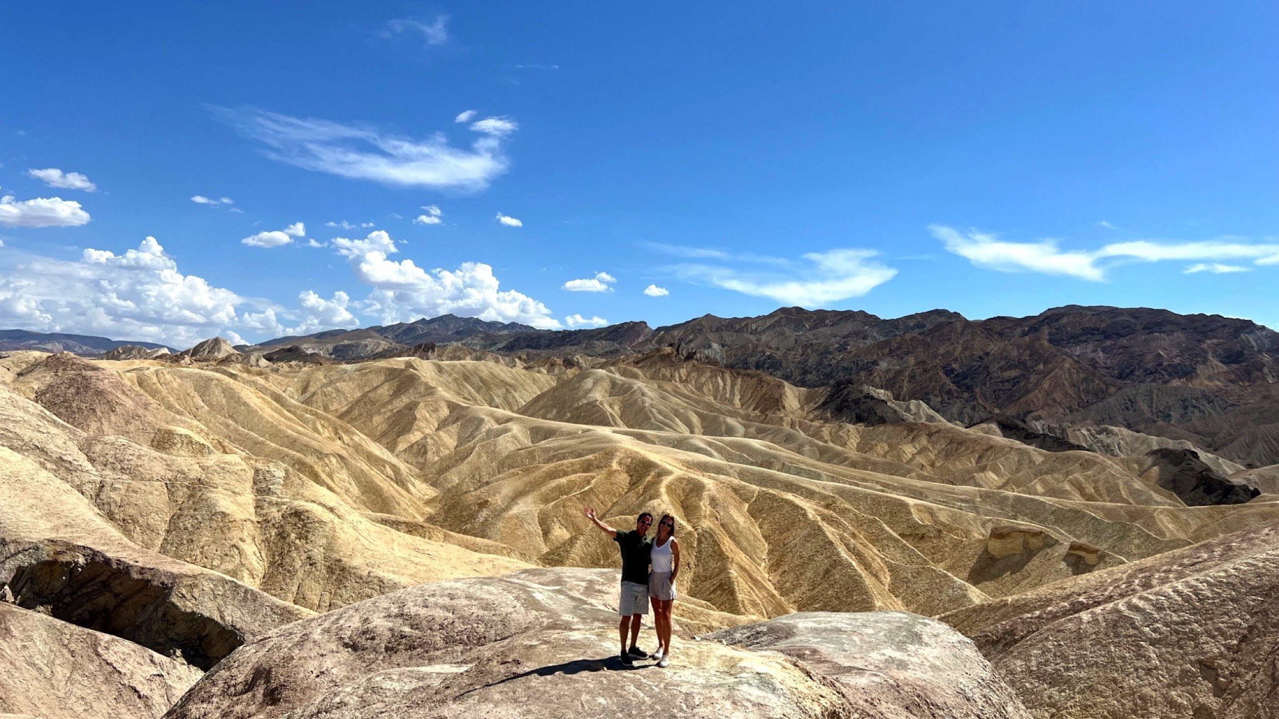 Golden badlands at Zabriskie Point in Death Valley National Park.