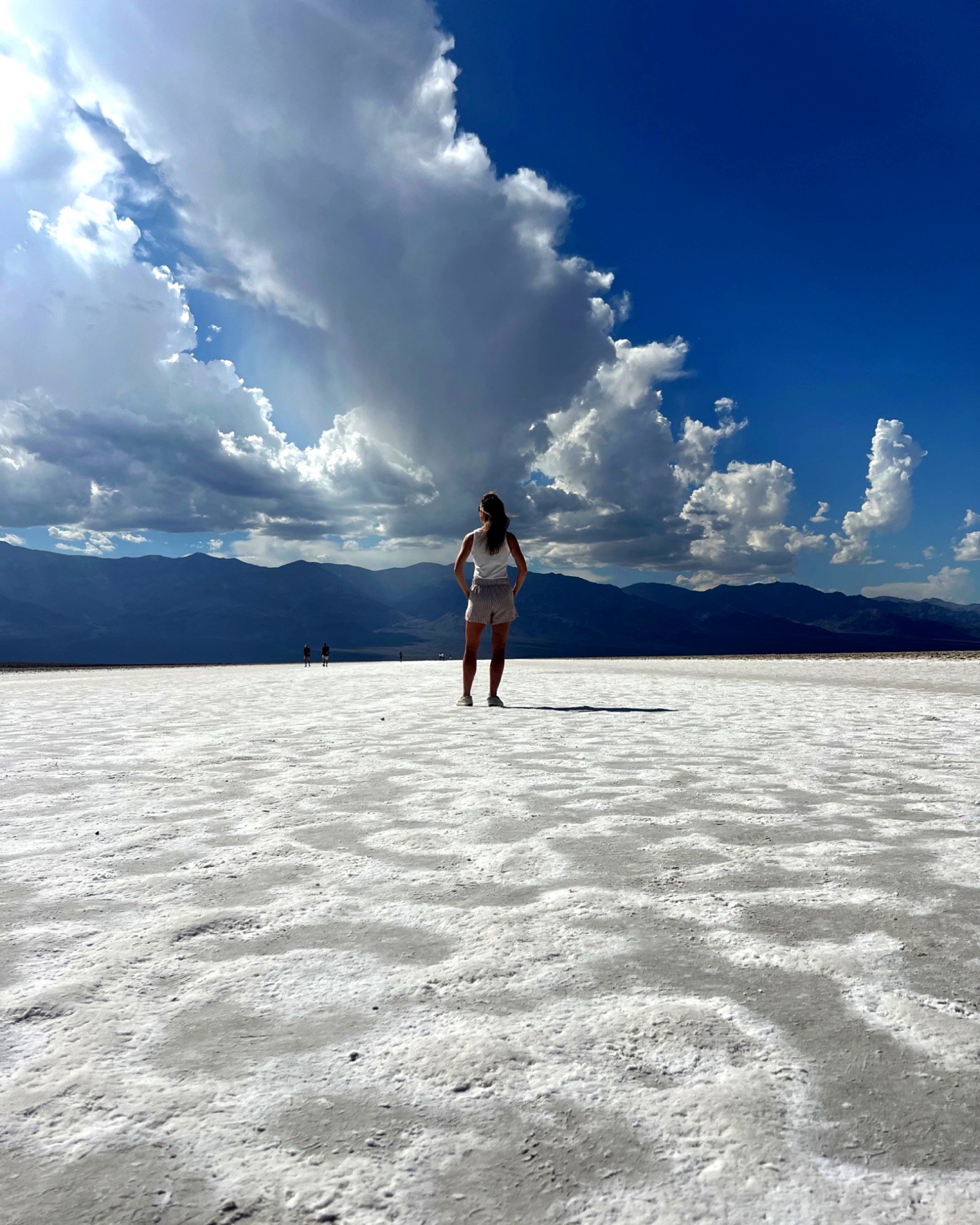 White salt flats at Badwater Basin in Death Valley.