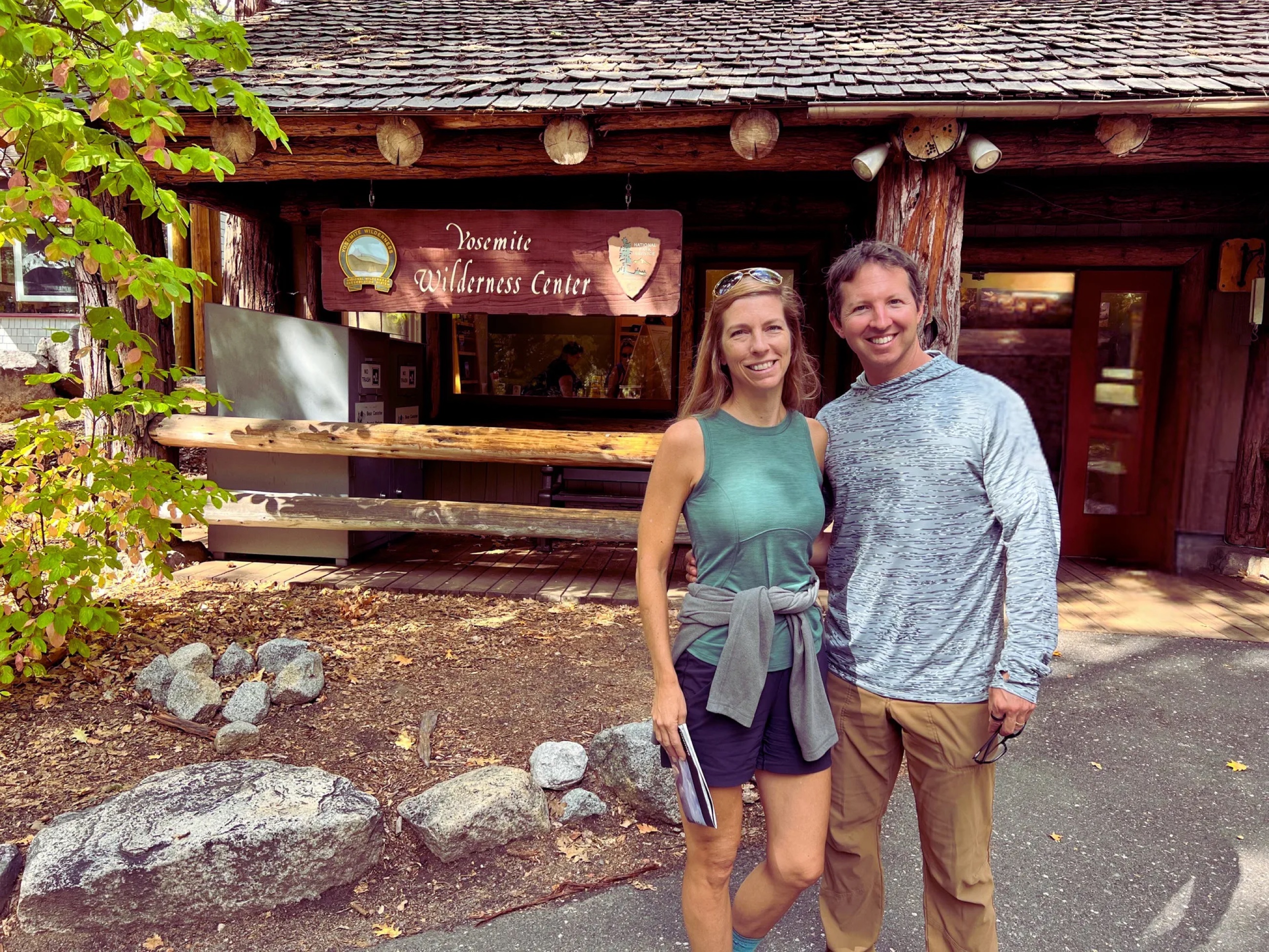 Sam and Stephanie standing outside the Yosemite Wilderness Center.